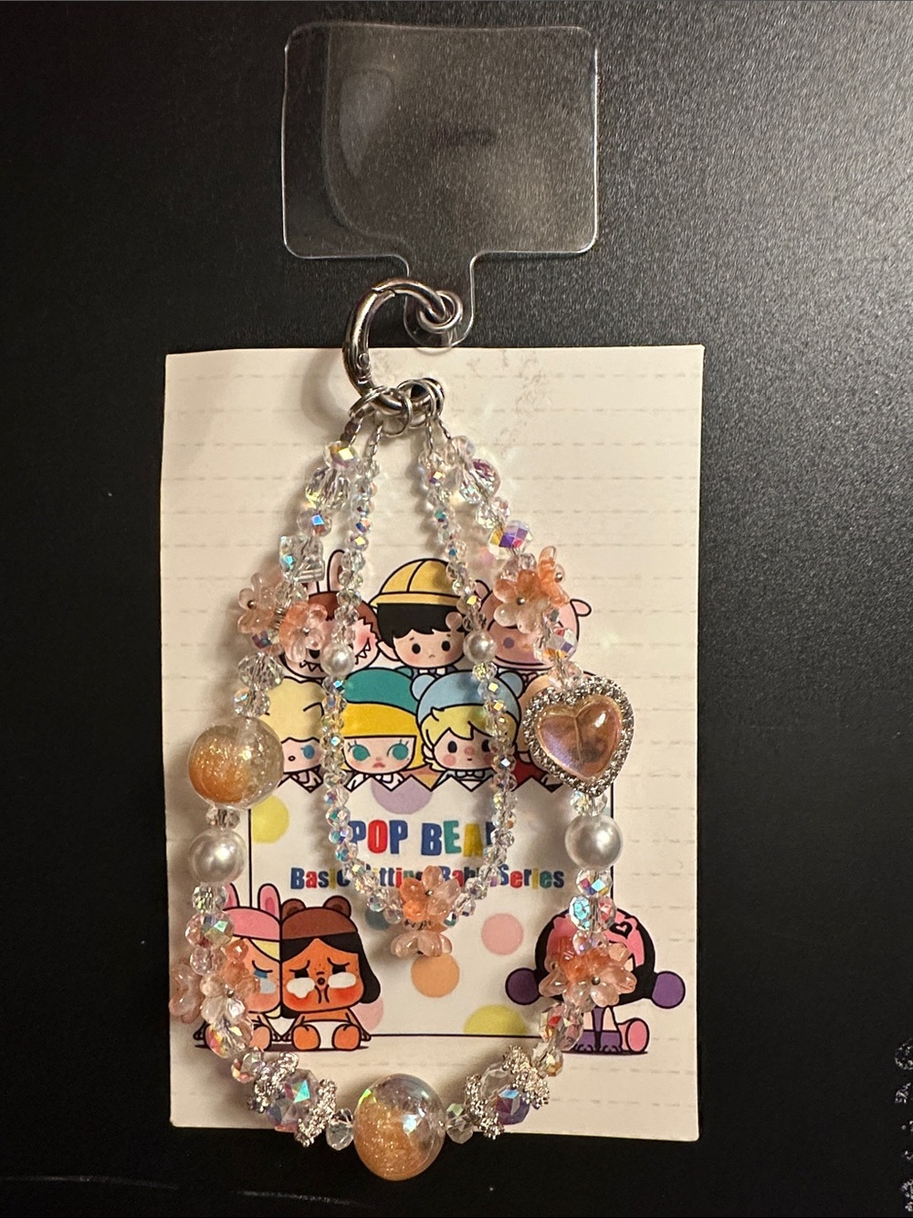 Kids Sparkle Heart Charm Beaded phone charm- Pink & Gold